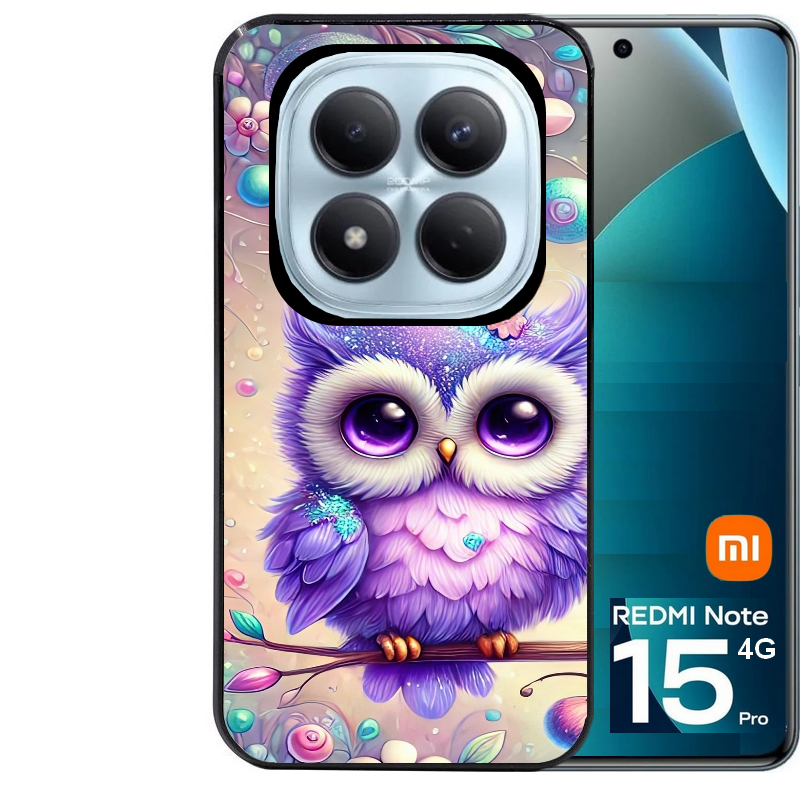 Coque noire taperso pour Redmi Note 15 et PRO PLUS 4G 5G avec motif chouette violette protection antichoc personnalisée