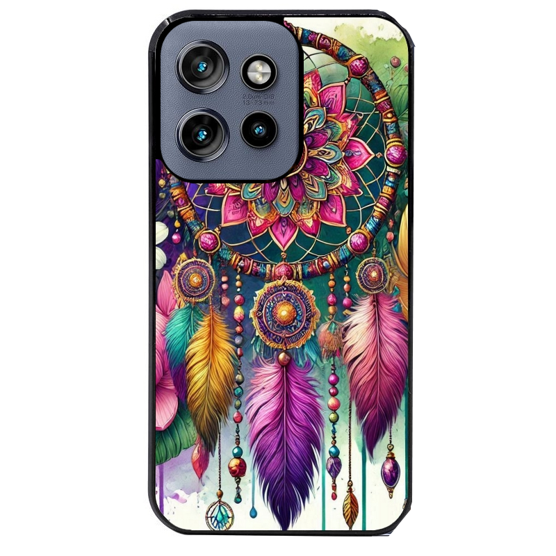 Coque noire taperso pour Moto Edge 60 et Neo Fusion Pro avec motif dreamcatcher et mandala protection antichoc personnalisée