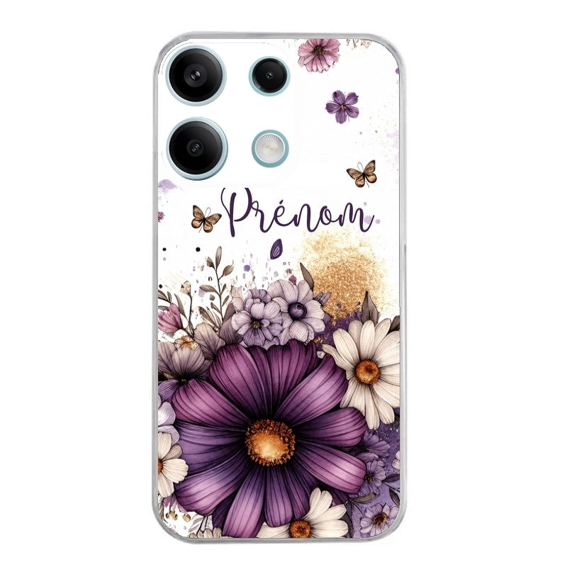 Coque taperso pour POCO X6 5G avec motif fleur violette personnalisee protection antichoc personnalisée