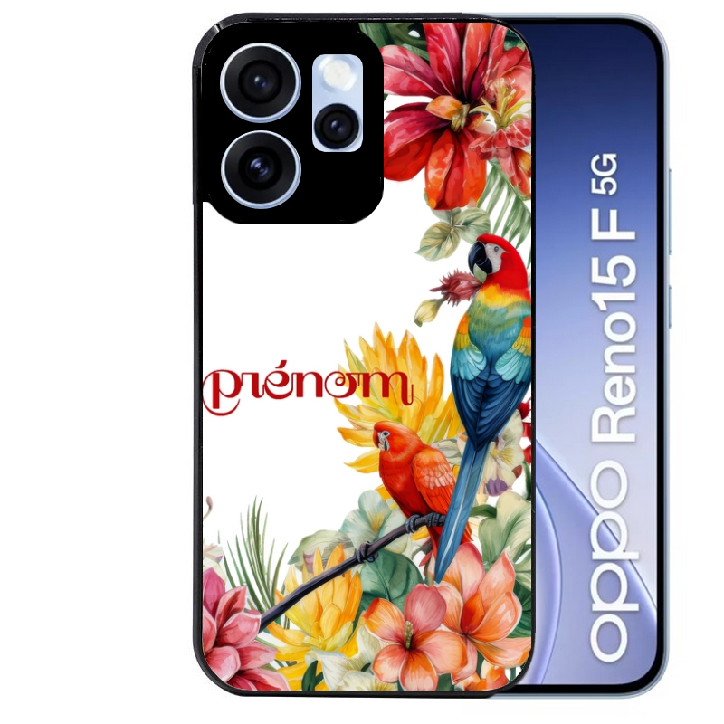 Coque noire taperso pour OPPO Reno 15 et F FS 5G avec motif perroquet personnalisee protection antichoc personnalisée