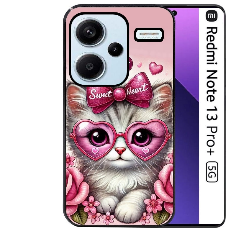 Coque noire taperso pour Redmi Note 13 PRO PLUS 5G avec motif chat lunettes protection antichoc personnalisée