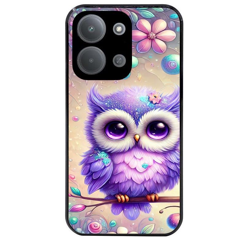 Coque noire taperso pour POCO C85 avec motif chouette violette protection antichoc personnalisée