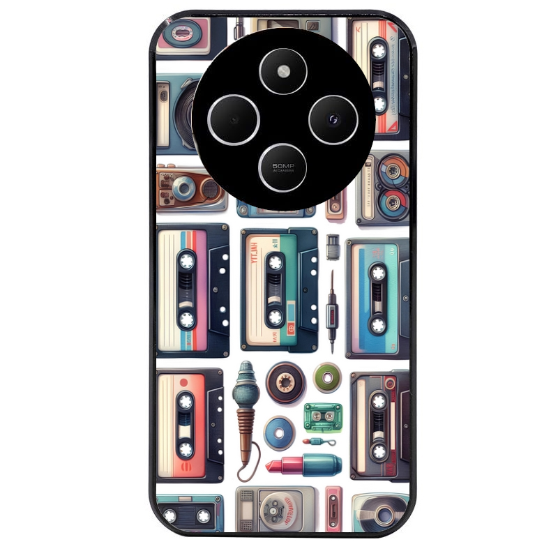 Coque noire taperso pour POCO C75 avec motif cassette multi protection antichoc personnalisée