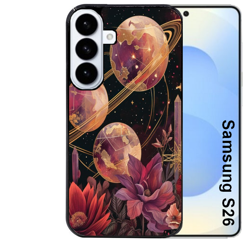 Coque noire taperso pour galaxy S26 et PLUS ULTRA FE avec motif astro et fleurs protection antichoc personnalisée