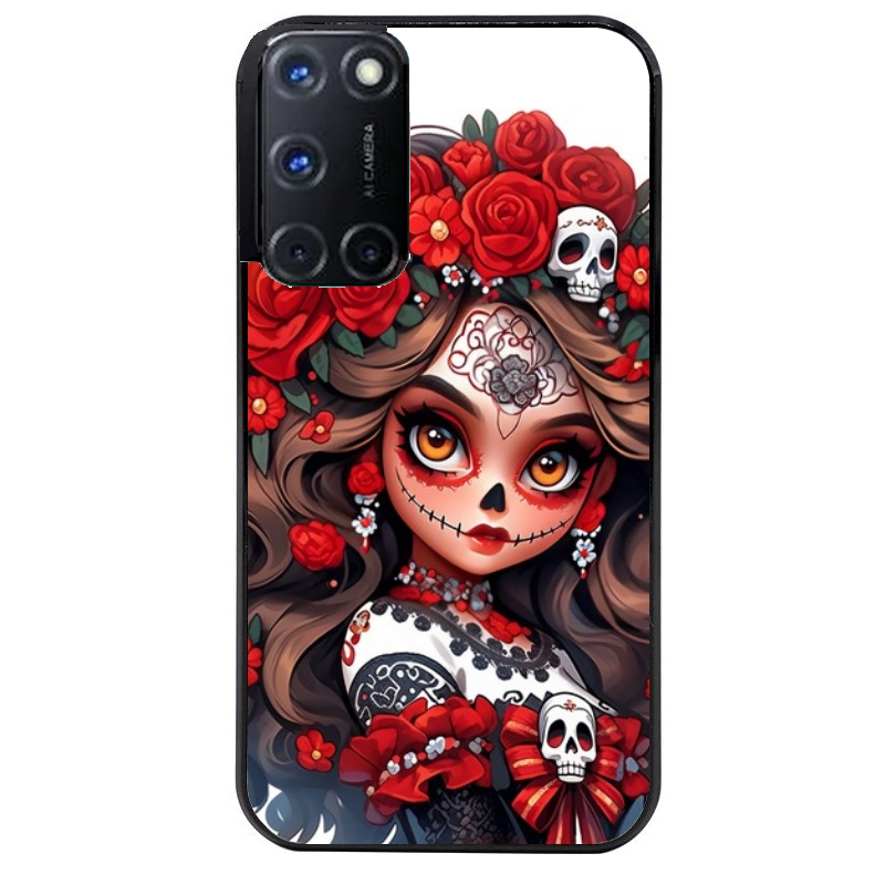 Coque noire taperso pour OPPO Reno 8 LITE avec motif tete de mort calavera rouge protection antichoc personnalisée