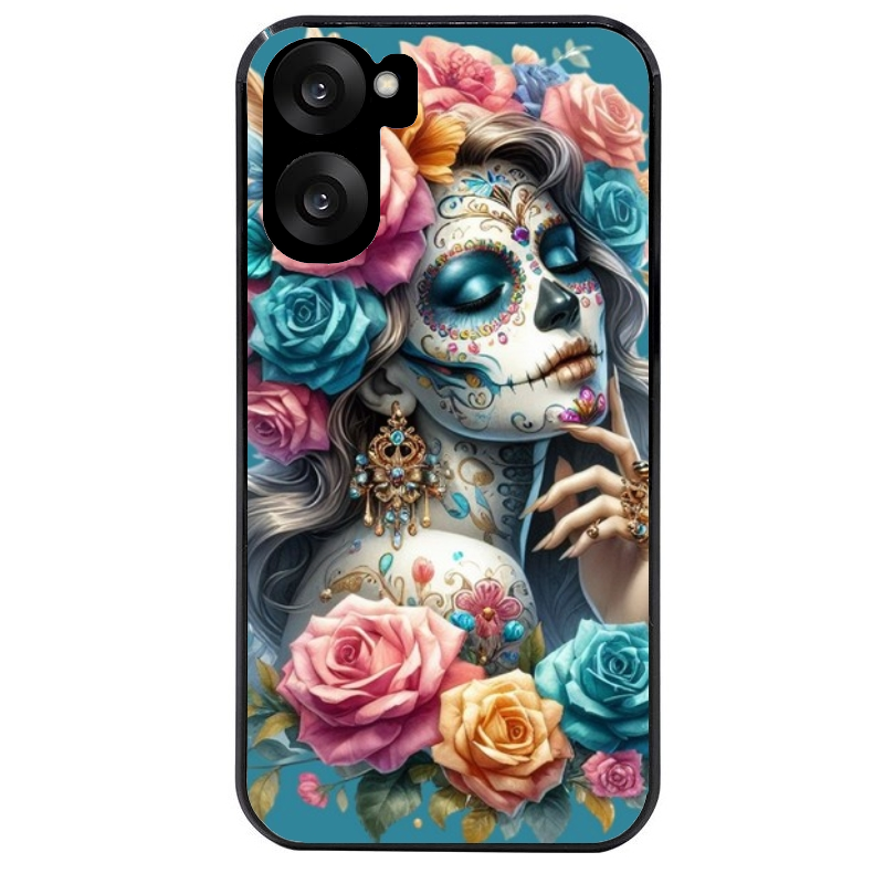Coque noire taperso pour OnePlus Nord CE5 avec motif tete de mort calavera bleu protection antichoc personnalisée