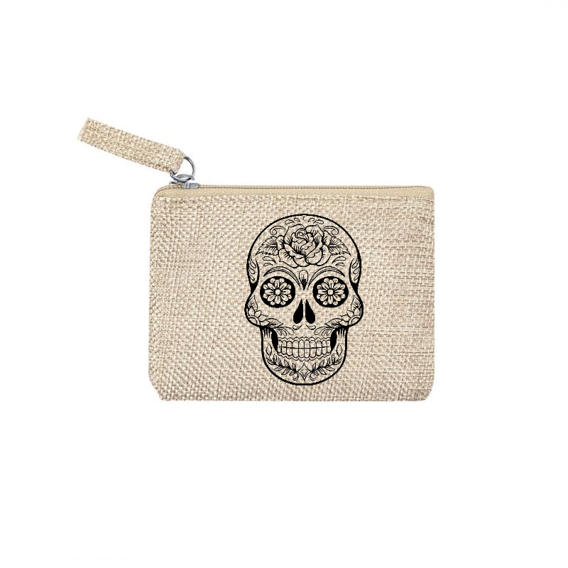 Pochette personnalisée tete de mort calavera en jute et doré en jute et doré