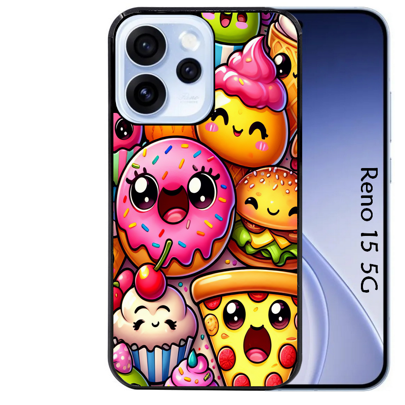 Coque noire taperso pour OPPO Reno 15 et F FS 5G avec motif anime donut kawaii protection antichoc personnalisée