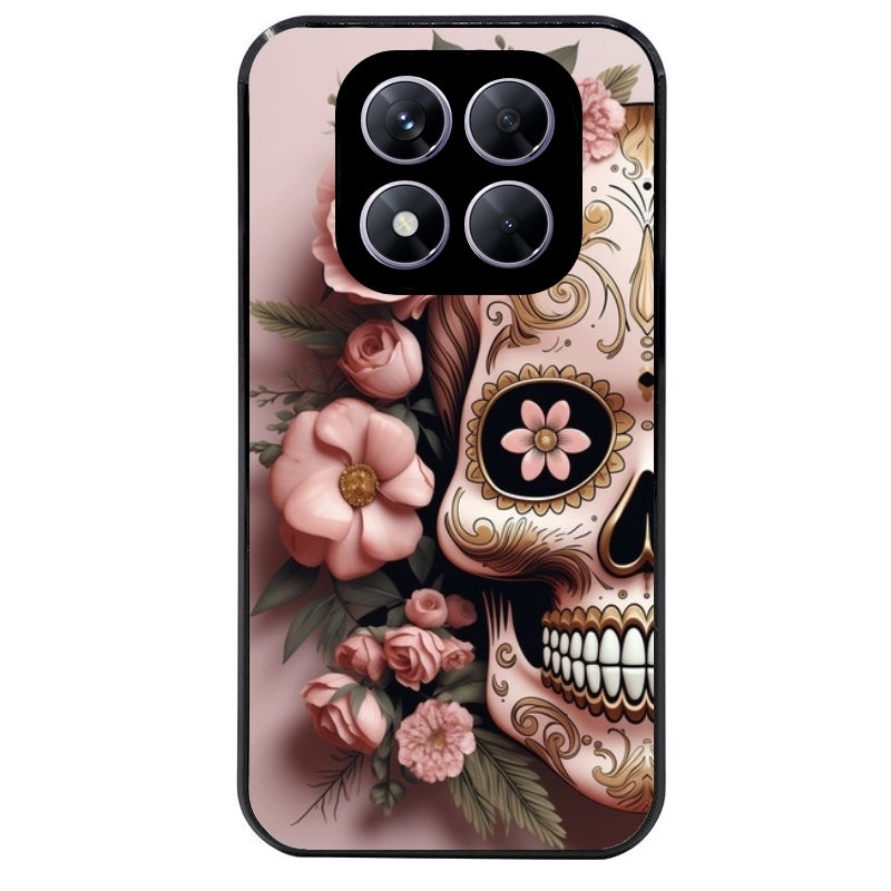 Coque noire taperso pour Redmi Note 14 et PRO PLUS 4G 5G avec motif tete de mort calavera rose protection antichoc personnalisée