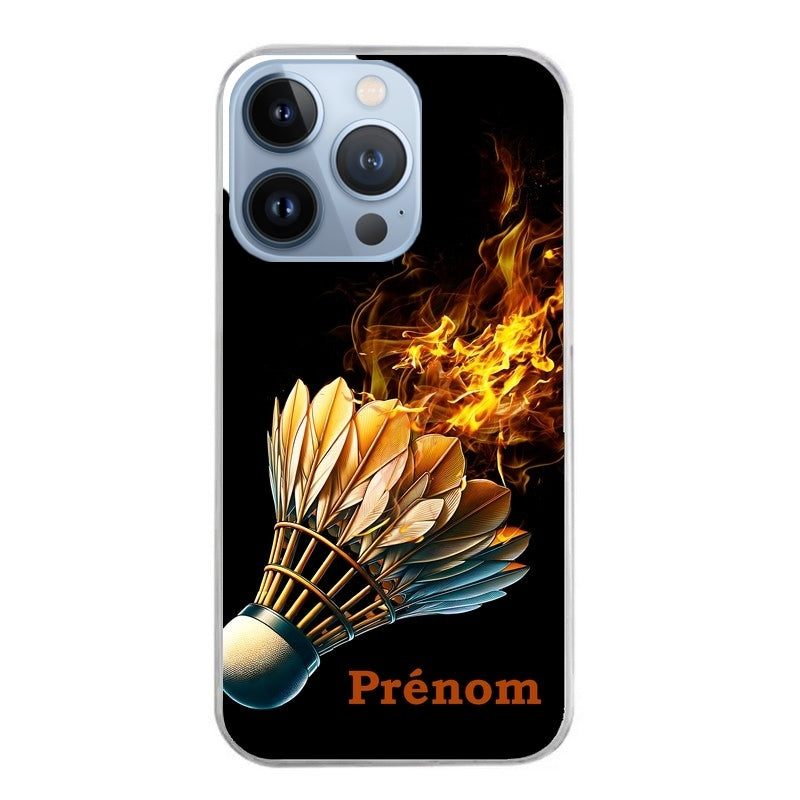 Coque taperso pour Iphone 11 et PRO PRO MAX avec motif badminton flamme personnalise protection antichoc personnalisée