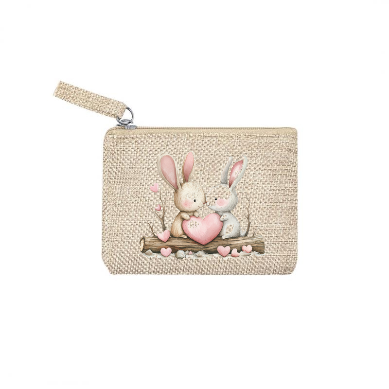 Pochette personnalisée motif lapin love en toile et simili cuir personnalisée