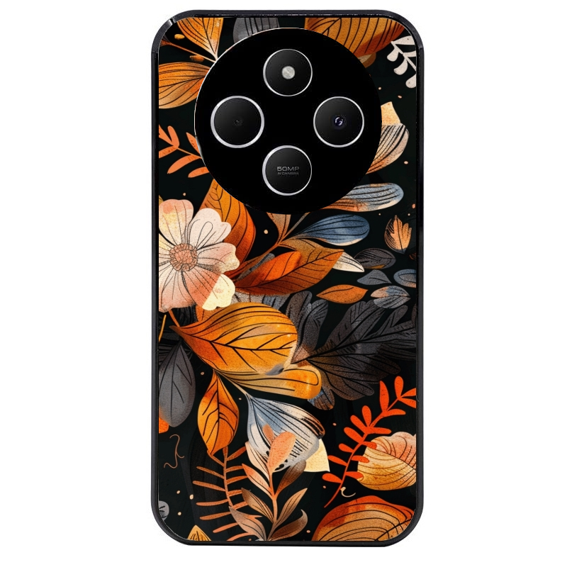 Coque noire taperso pour POCO C75 avec motif fleur automne protection antichoc personnalisée