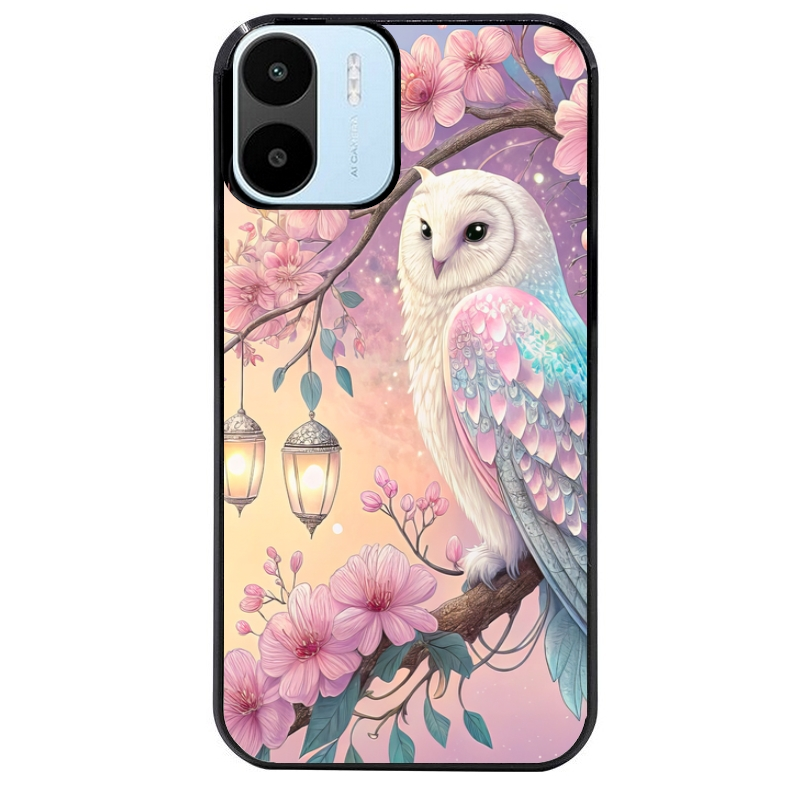 Coque noire taperso pour Redmi A1 et A2 avec motif chouette cerisier protection antichoc personnalisée