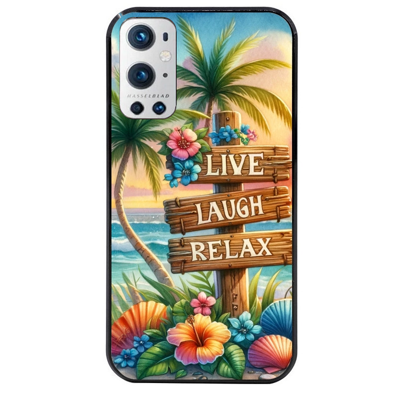 Coque noire taperso pour OnePlus 9 et 9 PRO avec motif tropical vacances protection antichoc personnalisée