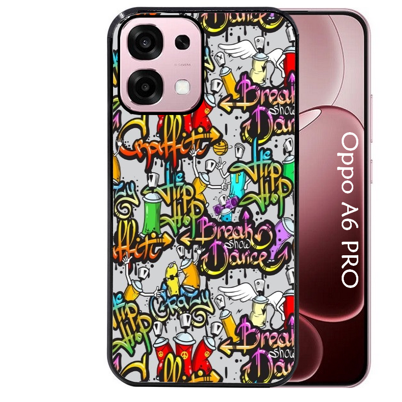 Coque noire taperso pour OPPO A6 PRO 4G et 5G avec motif tag et graffiti protection antichoc personnalisée