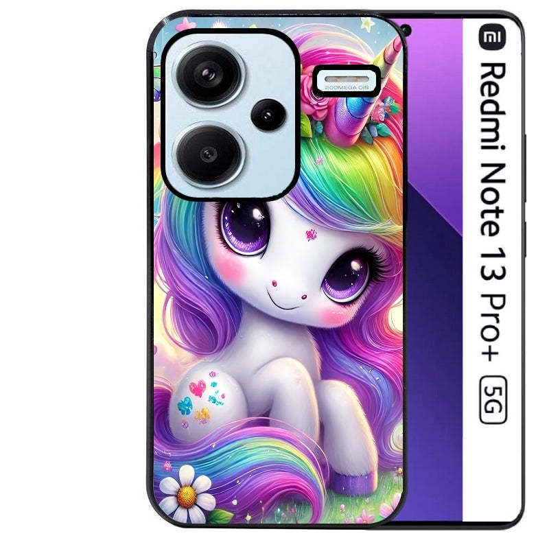 Coque noire taperso pour Redmi Note 13 PRO PLUS 5G avec motif licorne et fleurs protection antichoc personnalisée