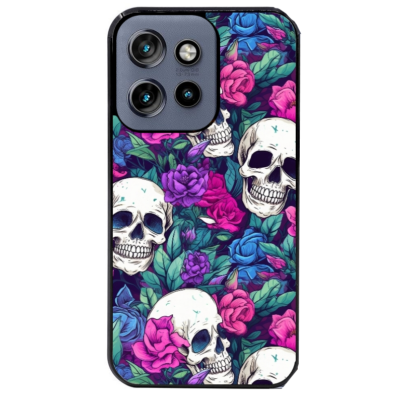 Coque noire taperso pour Moto Edge 60 et Neo Fusion Pro avec motif tete de mort violet protection antichoc personnalisée