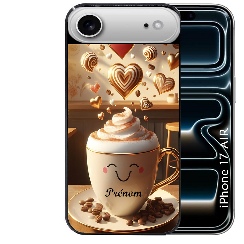 Coque noire taperso pour Iphone 17 17E AIR MAX PRO avec motif cafe love morning personnalise protection antichoc personnalisée