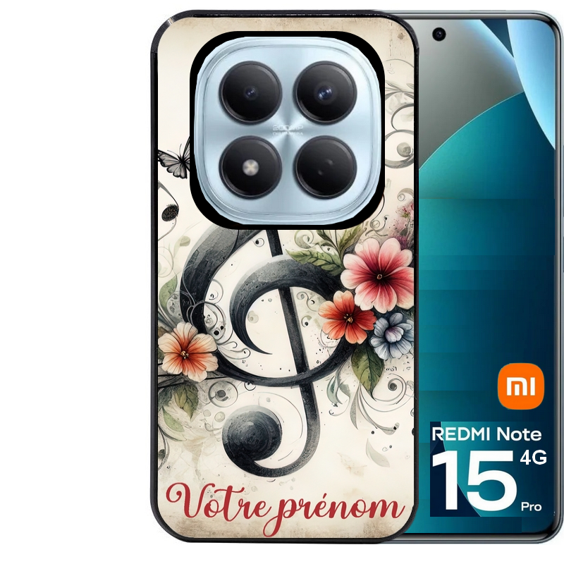 Coque noire taperso pour Redmi Note 15 et PRO PLUS 4G 5G avec motif musique cle sol personnalisee protection antichoc personnalisée