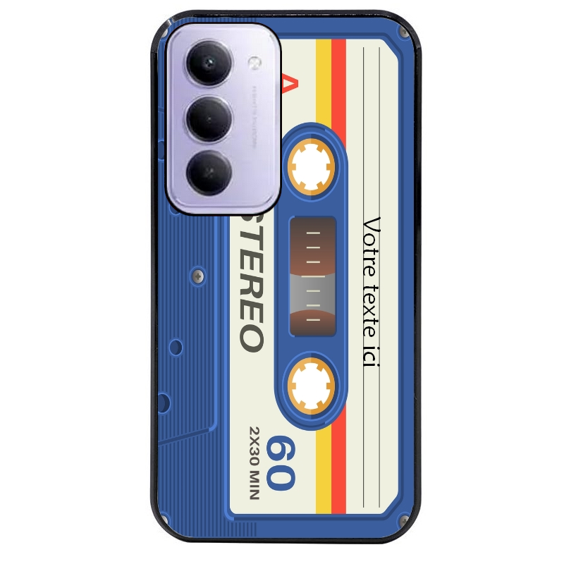 Coque noire taperso pour Redmi 15 4G et 5G personnalisable avec motif cassette bleu protection antichoc personnalisée