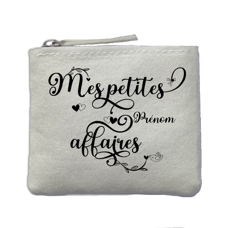 Porte monnaie personnalisé mes petites affaires ivoire en feutrine en feutrine ivoire