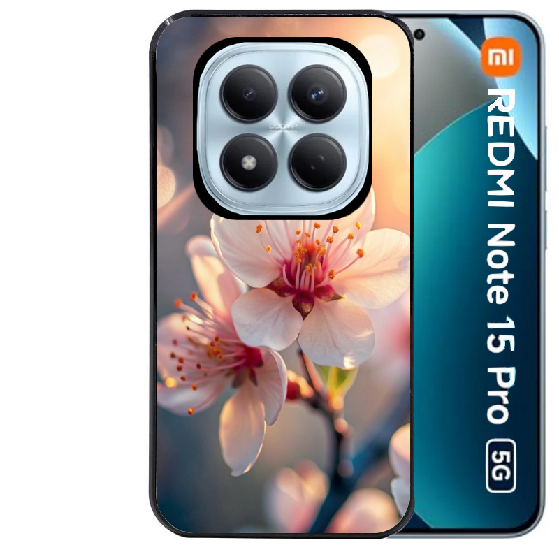 Coque noire taperso pour Redmi Note 15 et PRO PLUS 4G 5G avec motif fleur de cerisier protection antichoc personnalisée