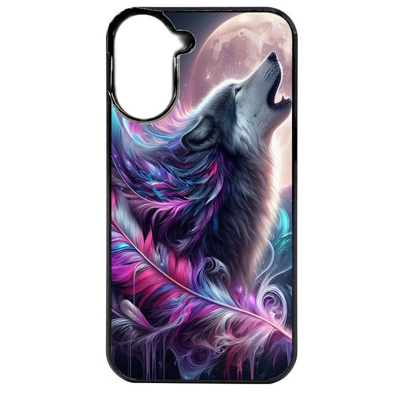 Coque noire taperso pour POCO C71 4G avec motif loup et plume protection antichoc personnalisée