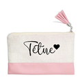 Pochette personnalisée motif votre prénom ou mot petit cœur en toile et simili cuir personnalisée