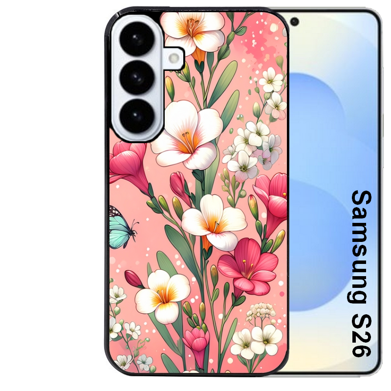 Coque noire taperso pour galaxy S26 et PLUS ULTRA FE avec motif fleur rose protection antichoc personnalisée