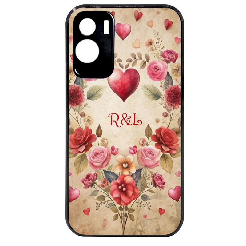 Coque noire taperso pour Honor 70 LITE 90 et LITE avec motif coeur vintage et initiales personnalisee protection antichoc personnalisée