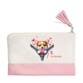 Pochette personnalisée motif chien zip en toile et simili cuir personnalisée