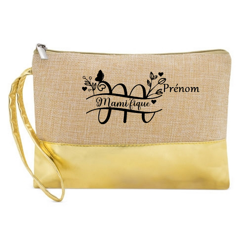Pochette personnalisée mamie magnifique en jute et doré en jute et doré