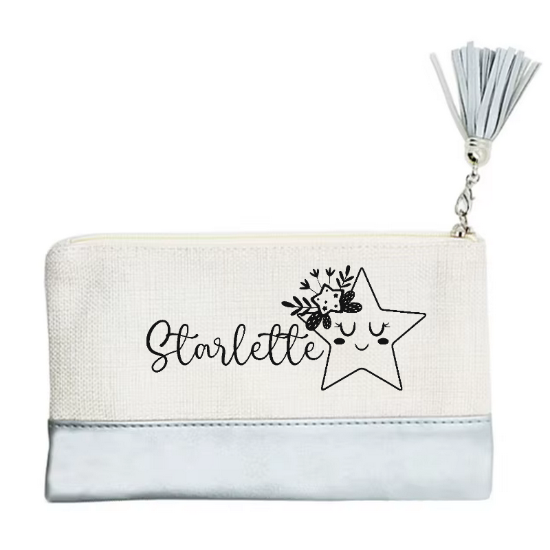 Pochette personnalisée votre prénom ou mot étoile en toile et simili cuir personnalisée