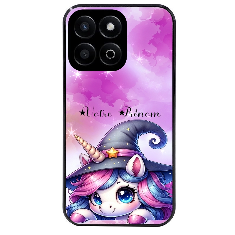 Coque noire taperso pour Honor 70 LITE 90 et LITE avec motif licorne magic avec prenom protection antichoc personnalisée