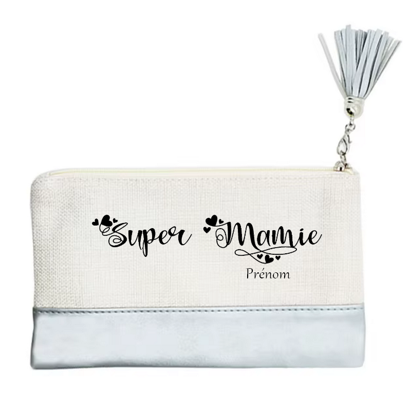 Pochette personnalisée motif mamie super en toile et simili cuir personnalisée