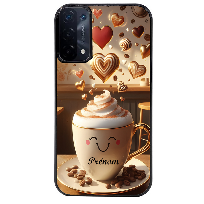 Coque noire taperso pour OPPO A54 et A74 5G avec motif cafe love morning personnalise protection antichoc personnalisée