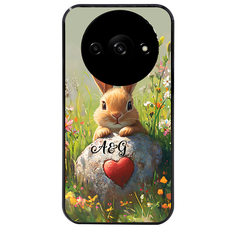 Coque noire taperso pour Redmi A3 avec motif lapin et fleurs personnalisee protection antichoc personnalisée