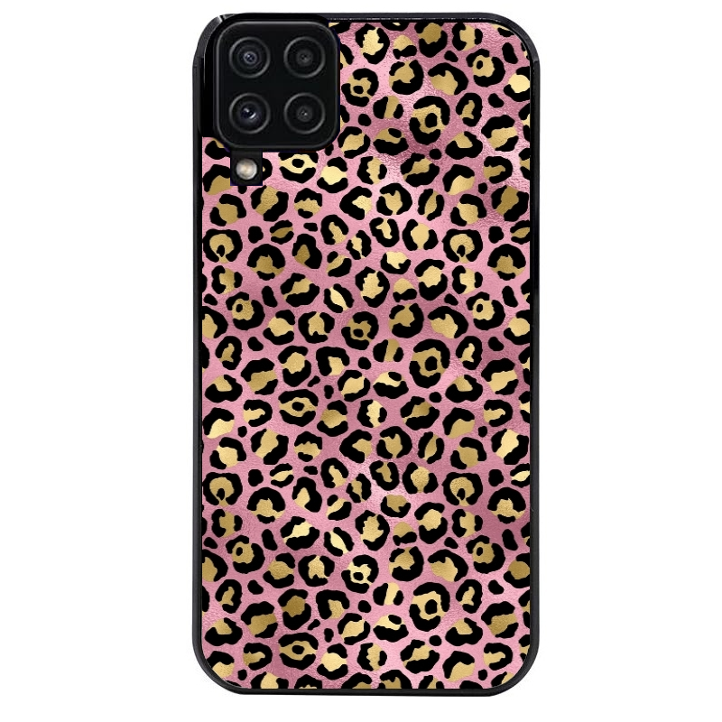 Coque noire taperso pour galaxy A22 A32 A52 A52S 4G 5G  avec motif leopard rose protection antichoc personnalisée