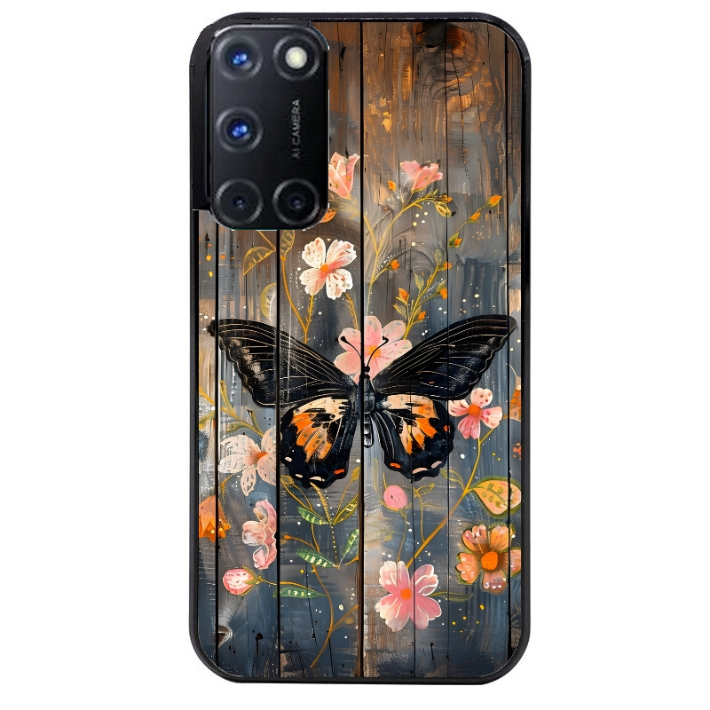 Coque noire taperso pour OPPO A72 4G avec motif bois et papillon 2 protection antichoc personnalisée