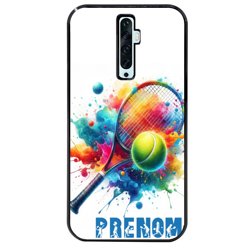 Coque noire taperso pour OPPO Reno 2 et 2Z avec motif tennis raquette personnalisee protection antichoc personnalisée