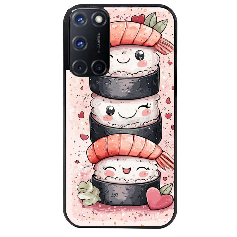 Coque noire taperso pour OPPO Reno 8 LITE avec motif sushi kawai anime protection antichoc personnalisée