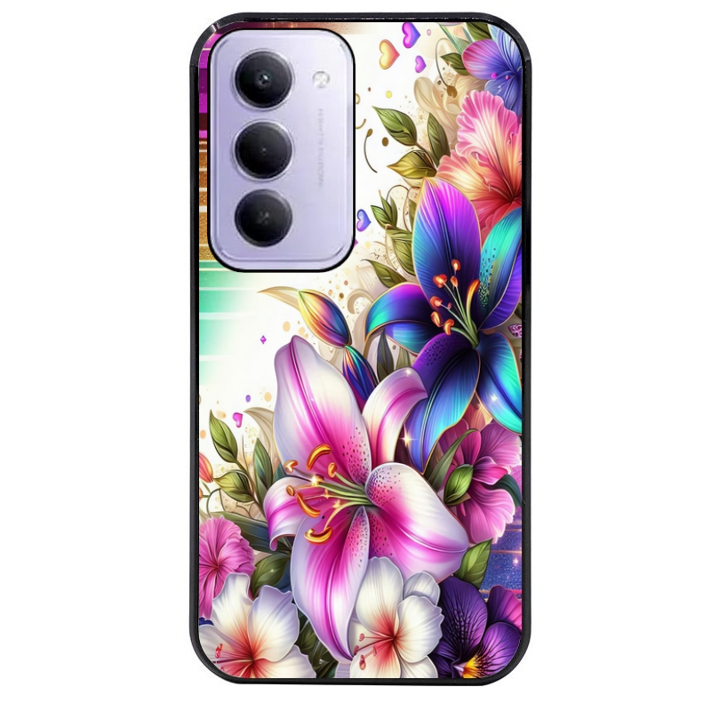 Coque noire taperso pour Redmi 15 4G et 5G avec motif fleur fluo protection antichoc personnalisée