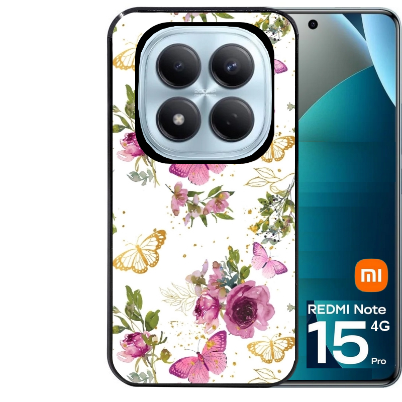 Coque noire taperso pour Redmi Note 15 et PRO PLUS 4G 5G avec motif fleur et papillon protection antichoc personnalisée