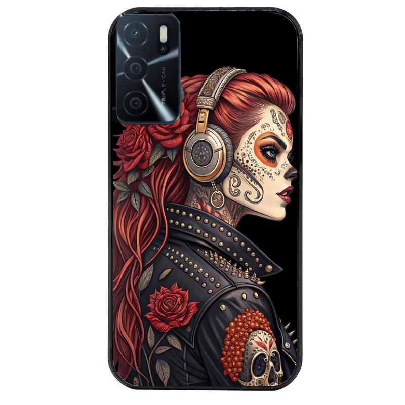Coque noire taperso pour OPPO A16 et A16S avec motif tete de mort rock protection antichoc personnalisée