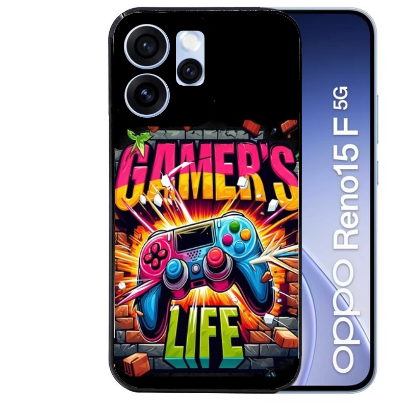 Coque noire taperso pour OPPO Reno 15 et F FS 5G avec motif gamer life protection antichoc personnalisée