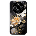 Coque noire taperso pour POCO C75 avec motif fleur blanche protection antichoc personnalisée