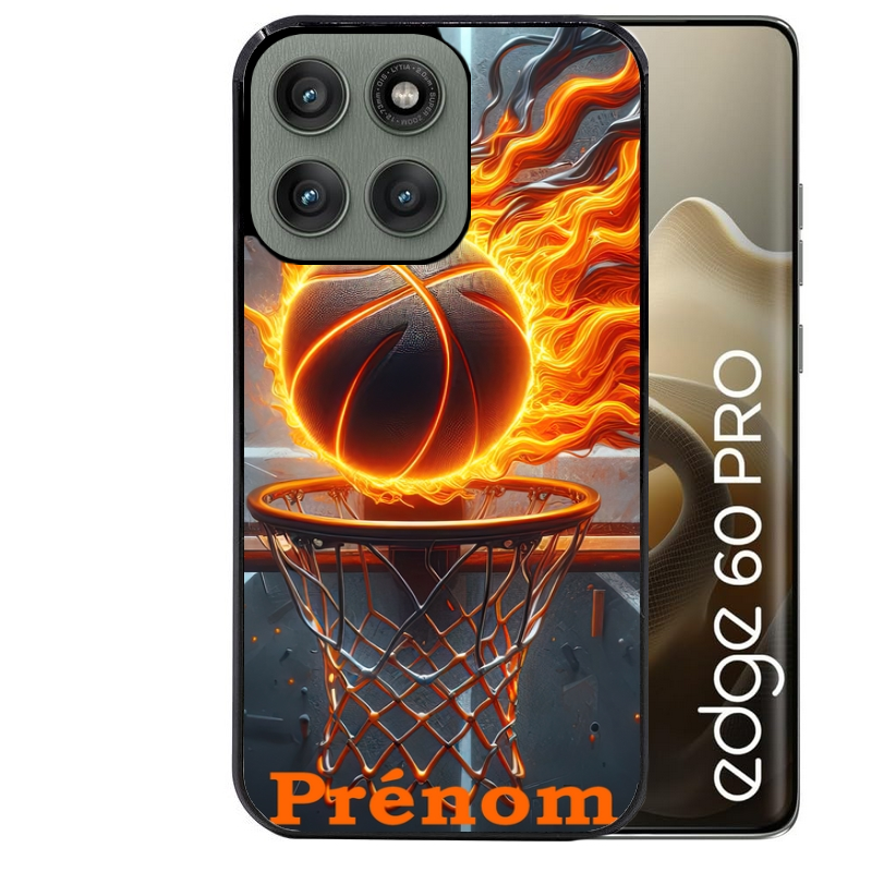Coque noire taperso pour Moto Edge 60 et Neo Fusion Pro avec motif basket flamme personnalisee protection antichoc personnalisée