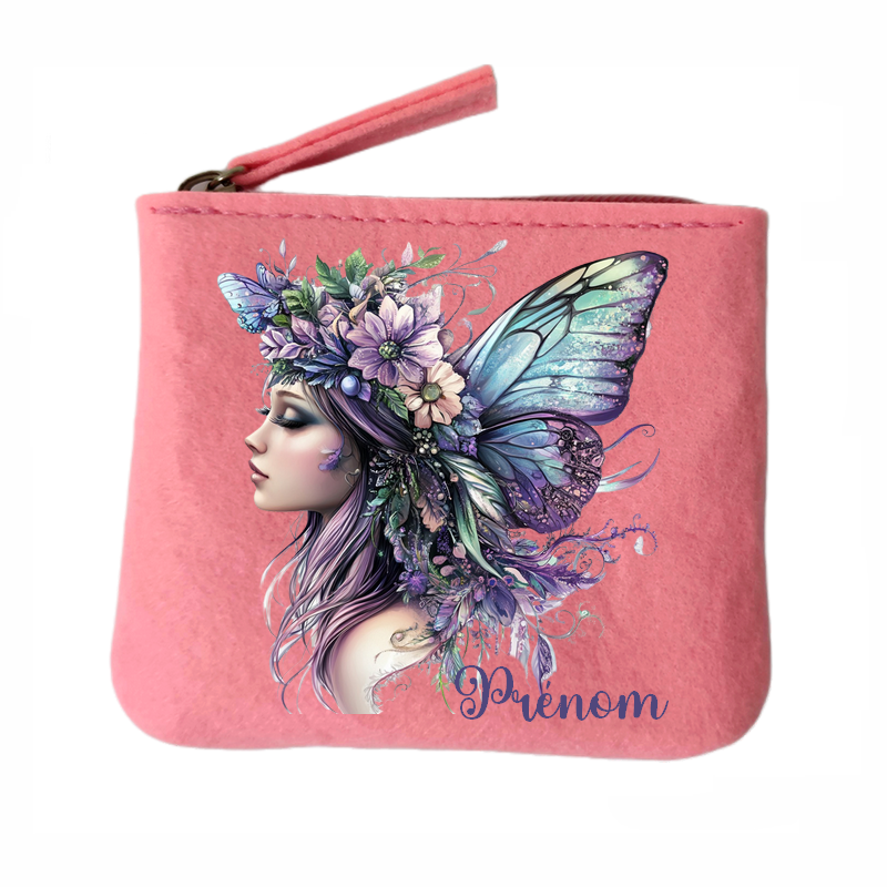 Porte monnaie personnalisé fee pastel en feutrine en feutrine