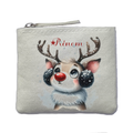 Porte monnaie personnalisé noel renne neige ivoire en feutrine en feutrine ivoire