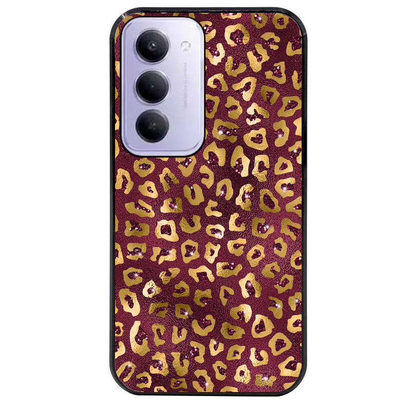 Coque noire taperso pour Redmi 15 4G et 5G avec motif leopard grenat protection antichoc personnalisée
